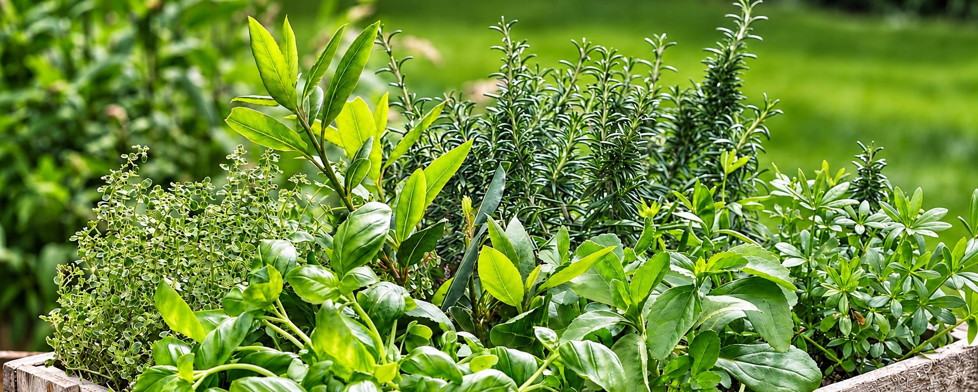Caisse en bois d’herbes aromatiques fraîches